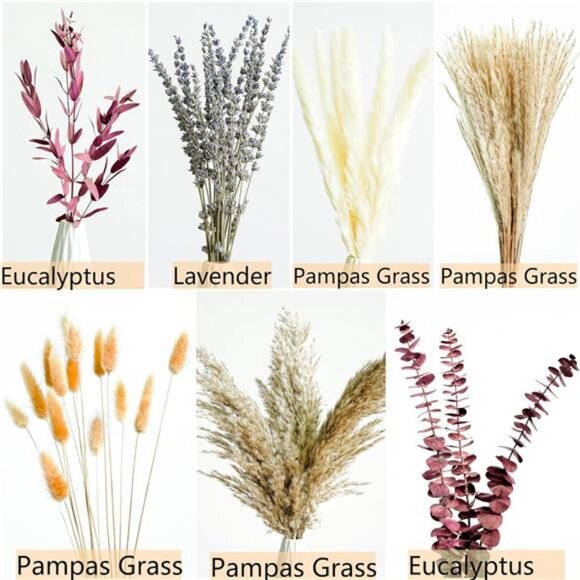 Fall Dried Flower Bouquet with Pampas Grass, Orange Bunny Tails Eucalyptus - Picture 4 of 7